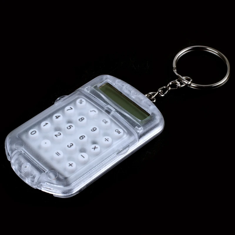 2X Прозрачный пластиковый корпус, 8-значный электронный мини-калькулятор с брелоком для ключей 3