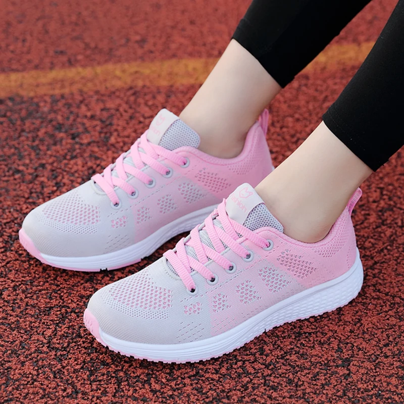 Дышащие женские кроссовки для бега, легкая противоскользящая женская спортивная обувь, уличные мягкие женские кроссовки, модные теннисные туфли на шнуровке 2