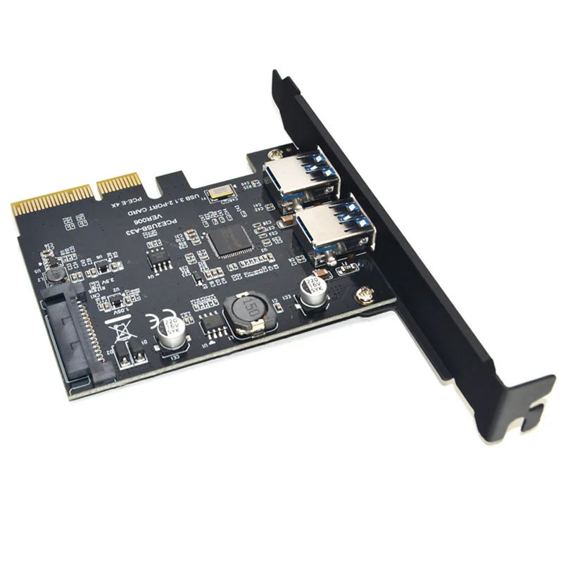Дополнительные карты SuperSpeed 10 Гбит/с USB 3.1 2 Порта PCI-E Карта 15pin SATA Разъем Питания PCIE Адаптер ASM3142 Чипсет USB-КОНЦЕНТРАТОР 2