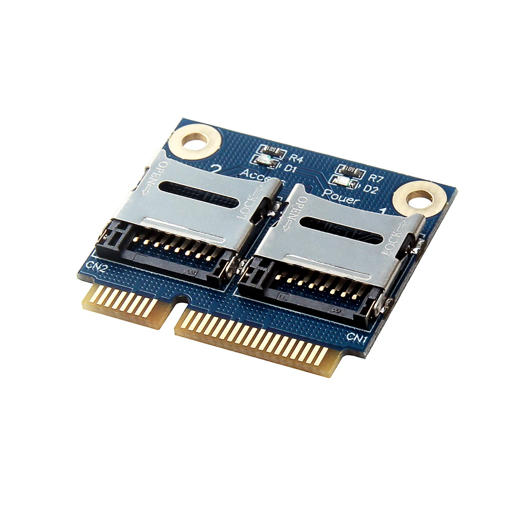 Адаптер Mini Pci-E 2 SSD HDD Для Ноутбука С двумя картами Micro-SD SDHC SDXC TF к кард-ридеру Mini PCIe mPCIe К 2 картам Mini-Sd 4