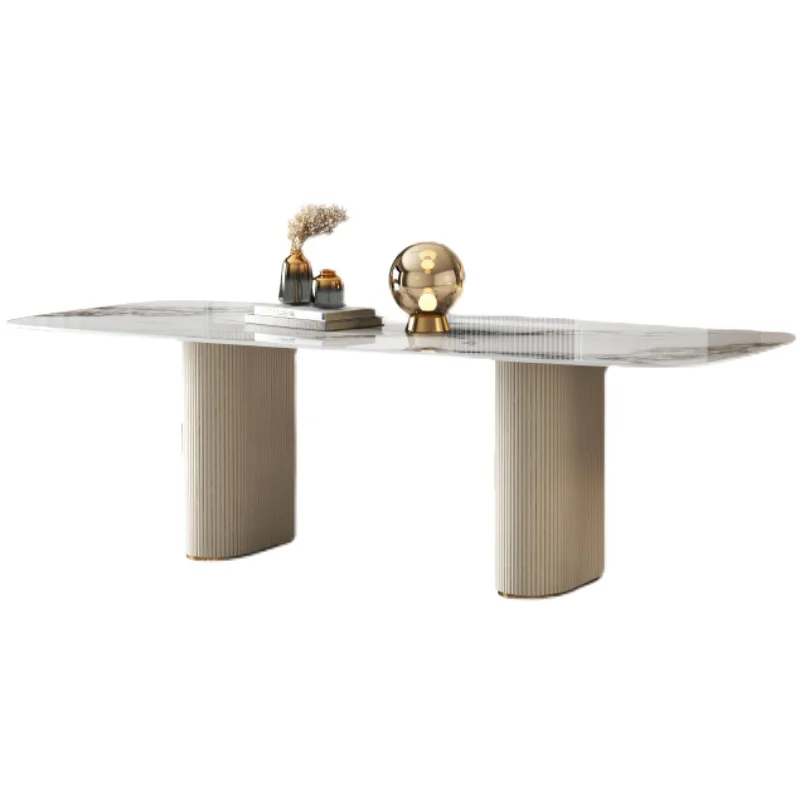 Современный легкий обеденный стол класса люкс из каменной плиты, Прямоугольный обеденный стол для дома, Простой дизайнерский обеденный стол высокого класса и 4