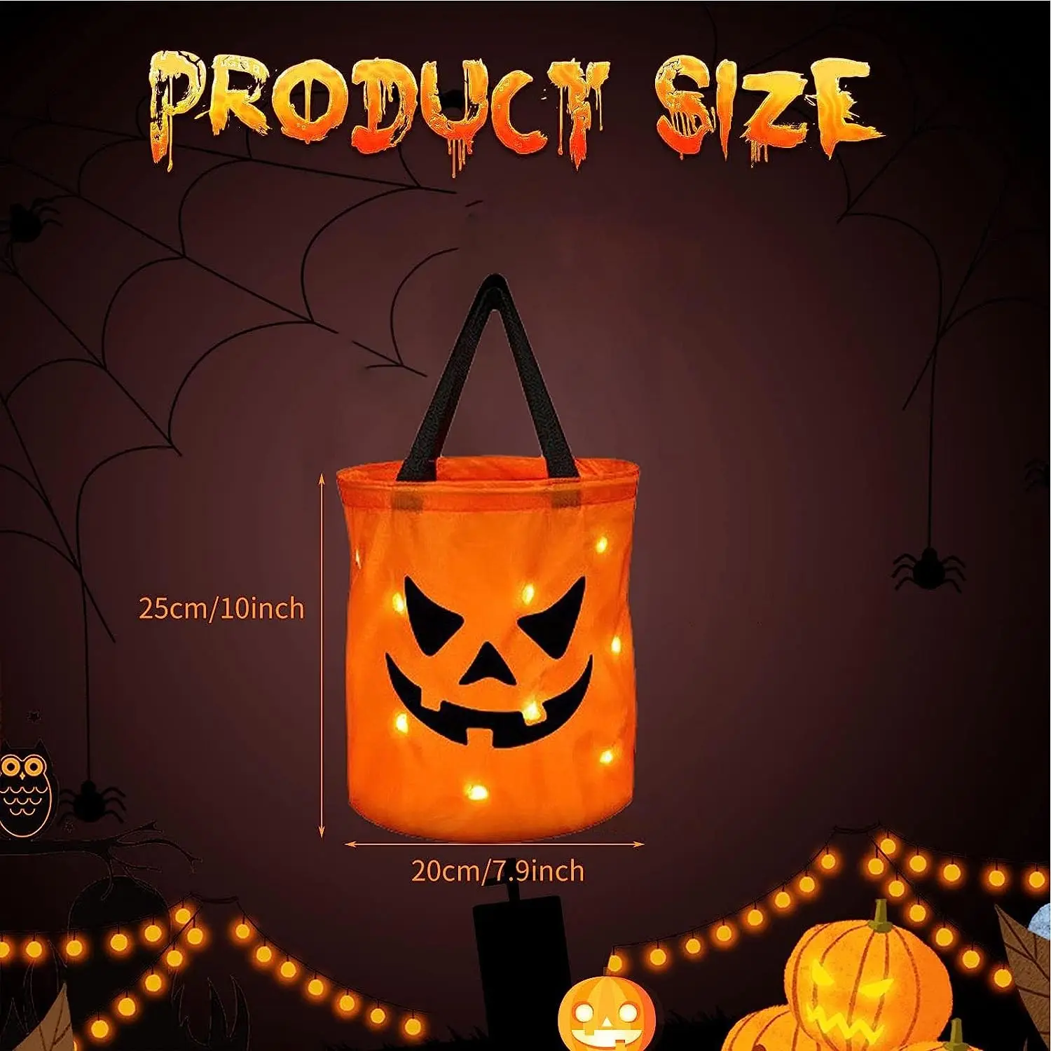 Светодиодная сумка для подарков на Хэллоуин - многоцелевая сумка из тыквы с подсветкой | Легкое ведерко для подарков для детей, сувениры для Хэллоуина 3