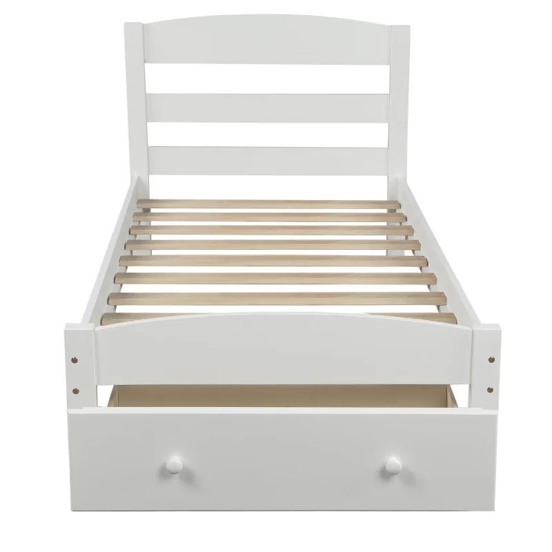 Каркас односпальной кровати на белой платформе с ящиком для хранения и деревянной планкой, пружинный блок не требуется, для мебели для спальни в помещении 2