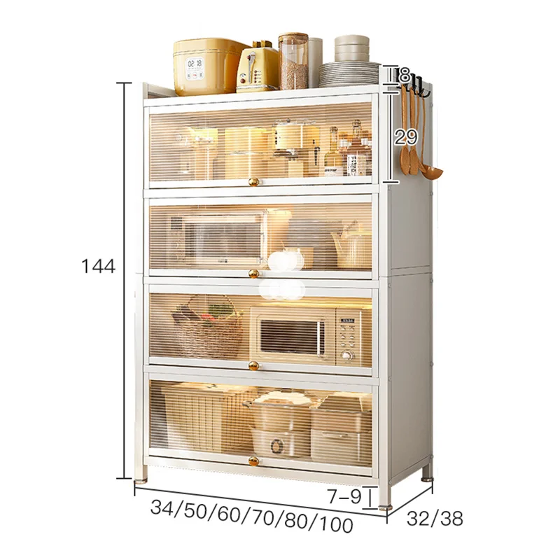 Современные кухонные шкафы из углеродистой стали, домашняя кухонная мебель, простой шкаф для хранения посуды, Многослойная полка с откидной дверцей 5