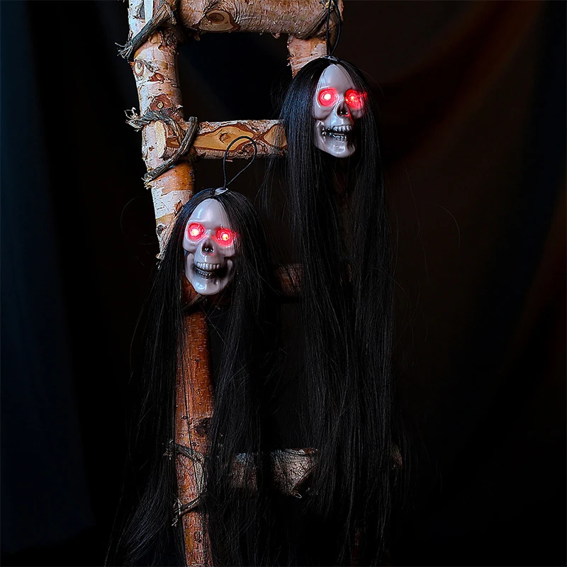 Новый Хэллоуин Подвесной Призрачный Череп с длинными волосами, светящимися глазами, Череп Ужаса, голова призрака, Скелет, реквизит для вечеринок 2023 года 1