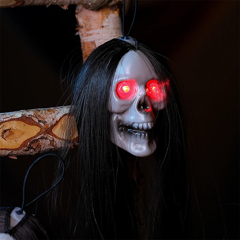 Новый Хэллоуин Подвесной Призрачный Череп с длинными волосами, светящимися глазами, Череп Ужаса, голова призрака, Скелет, реквизит для вечеринок 2023 года 3