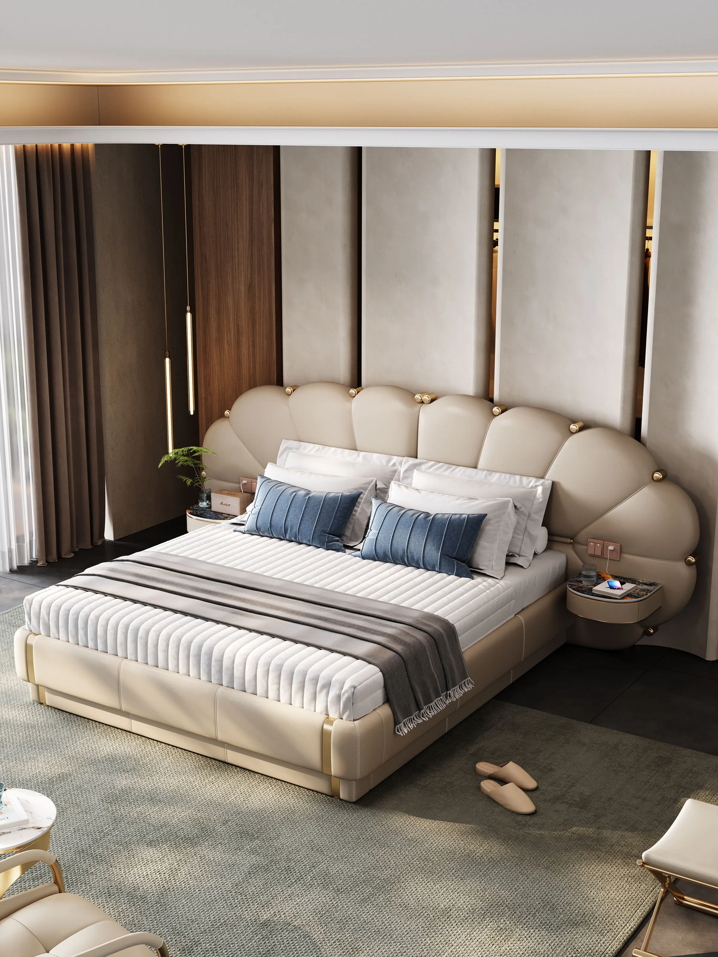 Новая итальянская кровать, минималистичная легкая роскошная кожаная кровать 1,8 метра, домашняя двуспальная кровать, современная простая двуспальная кровать высокого класса в главной спальне 1