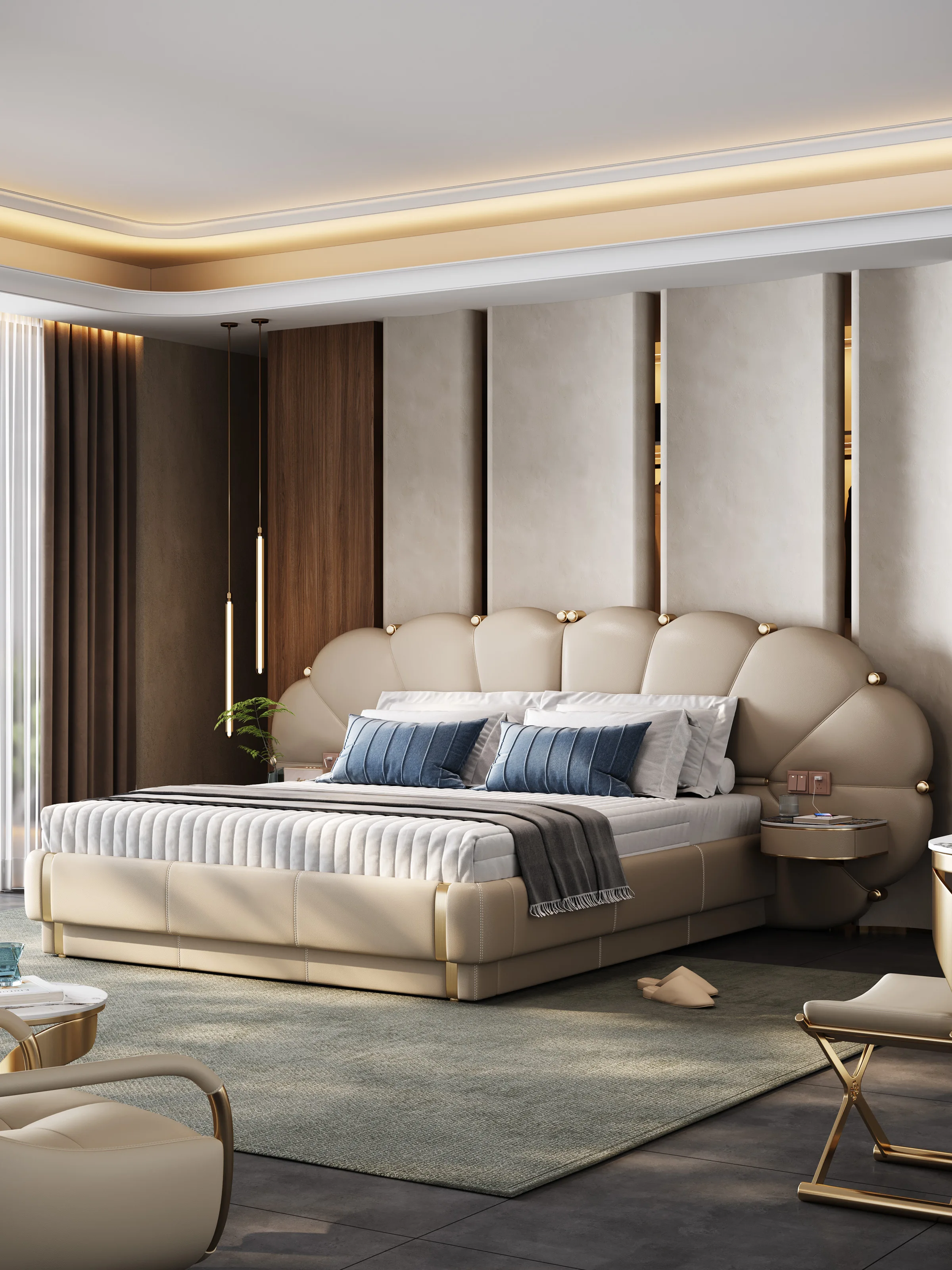 Новая итальянская кровать, минималистичная легкая роскошная кожаная кровать 1,8 метра, домашняя двуспальная кровать, современная простая двуспальная кровать высокого класса в главной спальне 3