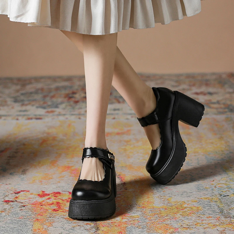 Женская обувь Mary Jane На массивном каблуке; Новинка 2023 года; Весенняя Модная Японская Студенческая Обувь в стиле Лолиты На платформе; Женская обувь на высоком каблуке 10 см 1