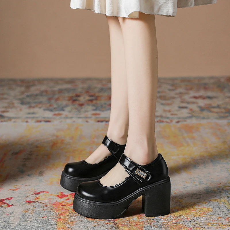 Женская обувь Mary Jane На массивном каблуке; Новинка 2023 года; Весенняя Модная Японская Студенческая Обувь в стиле Лолиты На платформе; Женская обувь на высоком каблуке 10 см 2