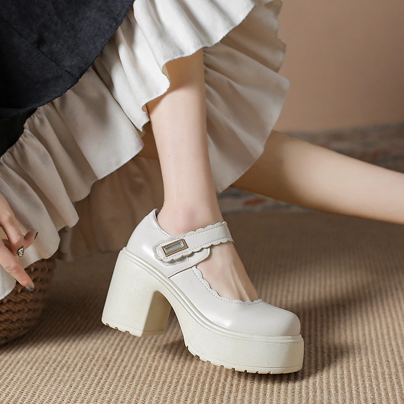 Женская обувь Mary Jane На массивном каблуке; Новинка 2023 года; Весенняя Модная Японская Студенческая Обувь в стиле Лолиты На платформе; Женская обувь на высоком каблуке 10 см 3