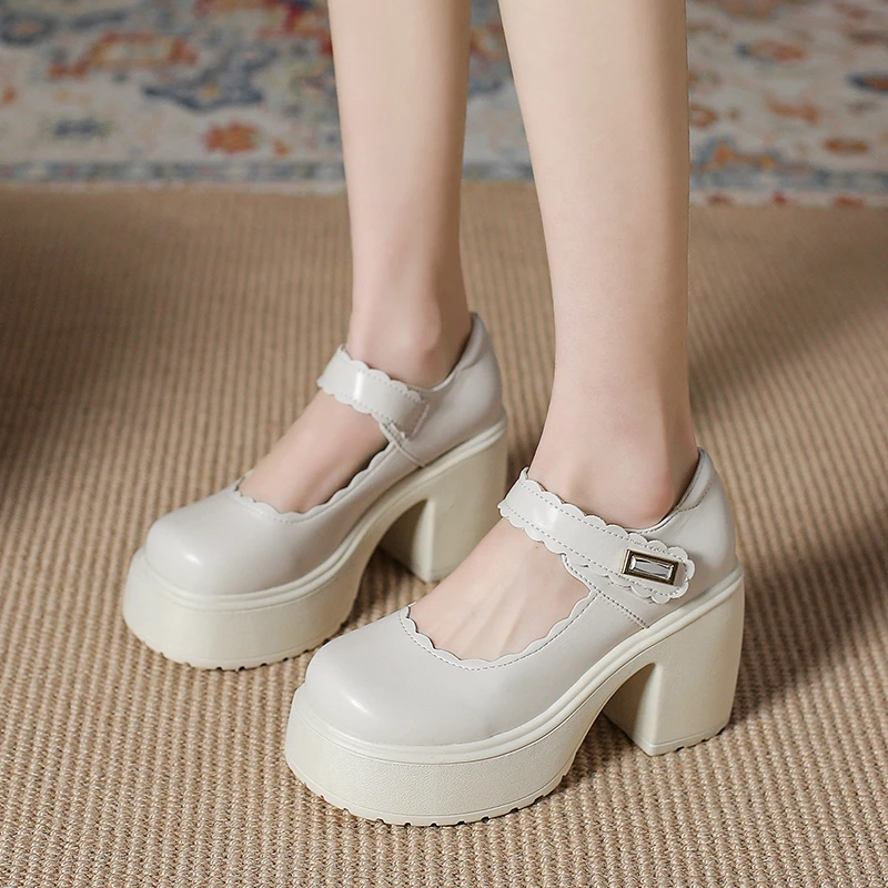 Женская обувь Mary Jane На массивном каблуке; Новинка 2023 года; Весенняя Модная Японская Студенческая Обувь в стиле Лолиты На платформе; Женская обувь на высоком каблуке 10 см 4