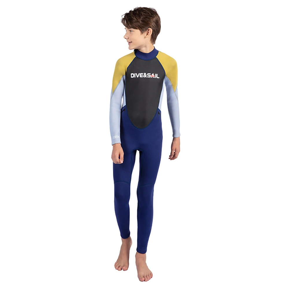 Детский гидрокостюм из неопрена толщиной 2,5 мм, цельный, с длинными рукавами, защищающий от солнца и теплый молодежный купальник для подводного плавания и серфинга 4