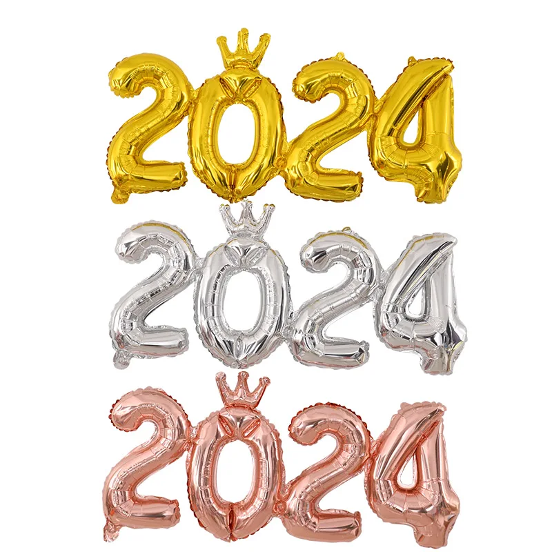 2024 Воздушные шары С Новым Годом, Фольга, золото, Розовое Золото, Серебро, цифровые воздушные шары для Рождественской вечеринки, Принадлежности для украшения домашнего фона 4