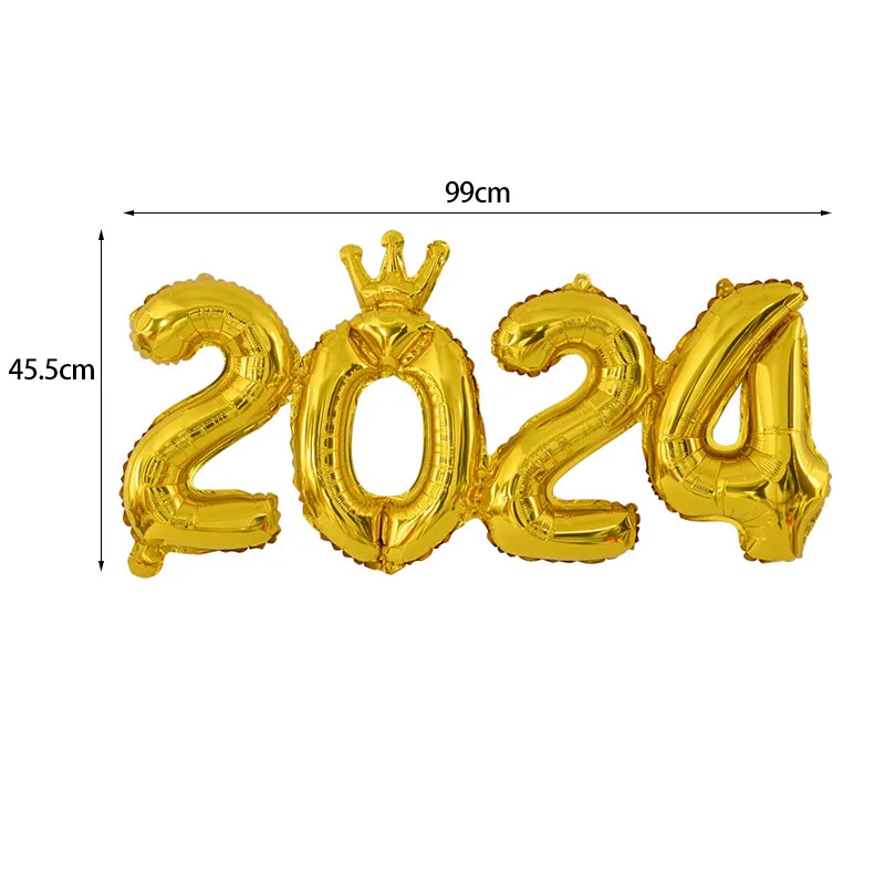 2024 Воздушные шары С Новым Годом, Фольга, золото, Розовое Золото, Серебро, цифровые воздушные шары для Рождественской вечеринки, Принадлежности для украшения домашнего фона 5