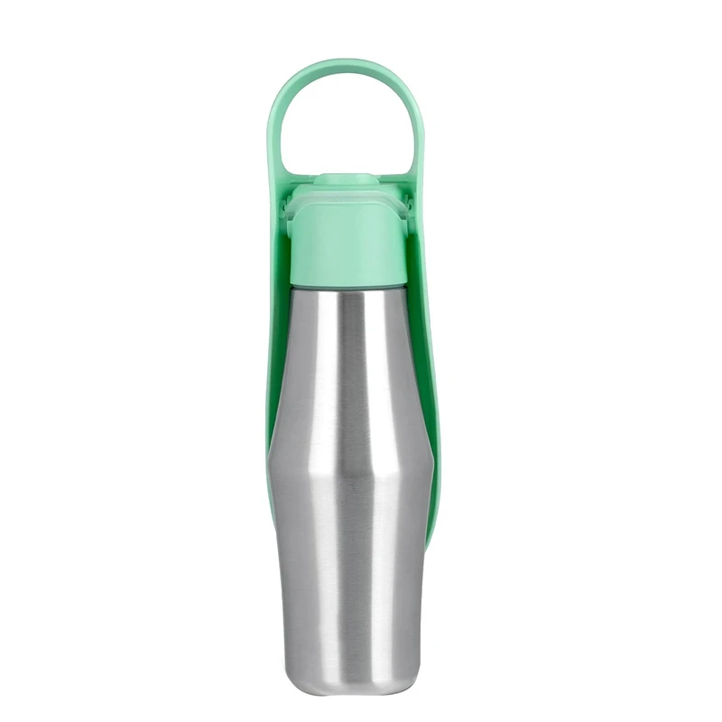 Портативная бутылка для воды для собак, дорожная бутылка для воды для собак из нержавеющей стали + поилка, герметичная зеленая 27 унций 0