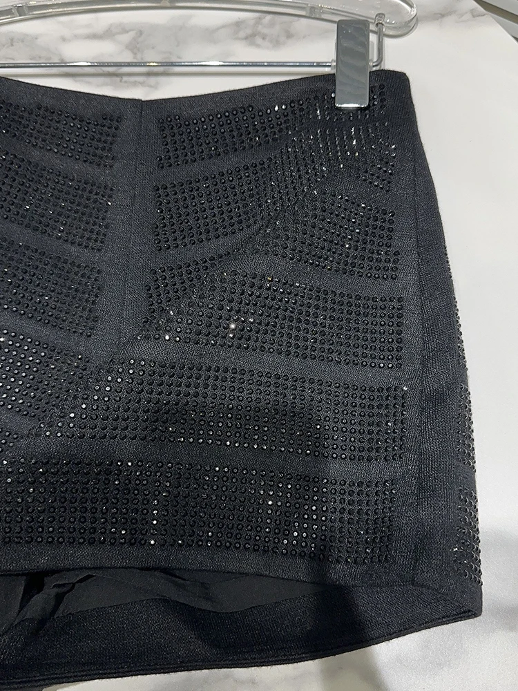 Модные женские шорты из двух частей с рисунком в полоску и бриллиантами, короткие брюки на молнии с высокой талией, Осенний прилив 2023, Новинка 11XX5982 2