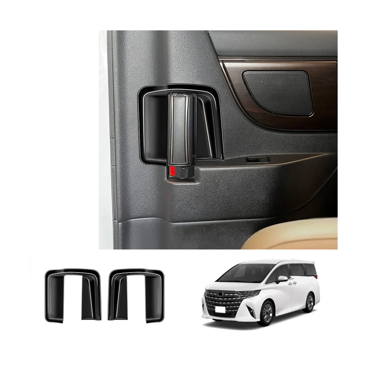 Для Toyota Alphard 40 Серии 2023 + Внутренняя Средняя дверная ручка автомобиля, накладка на чашу, наклейка на рамку, ярко-черная 3