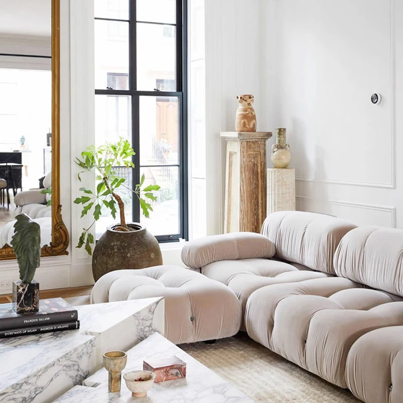 Современные комбинации диванов с гибкими тканевыми модулями Удобный диван для гостиной в стиле винтажной мебели в минималистском стиле 3