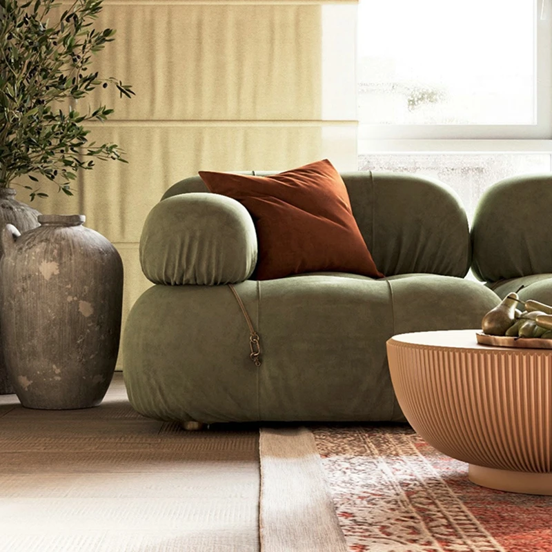 Современные комбинации диванов с гибкими тканевыми модулями Удобный диван для гостиной в стиле винтажной мебели в минималистском стиле 4