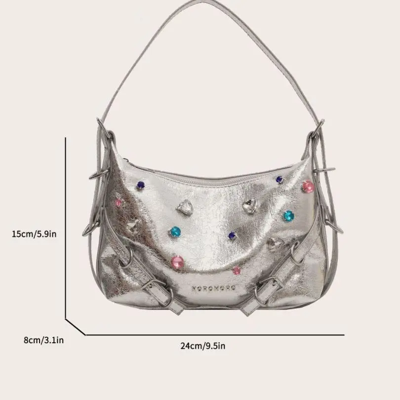 Модные брендовые дизайнерские серебряные сумки через плечо, женские сумки и кошельки в драгоценной оправе, 2023 Новые женские сумки-мессенджеры 5
