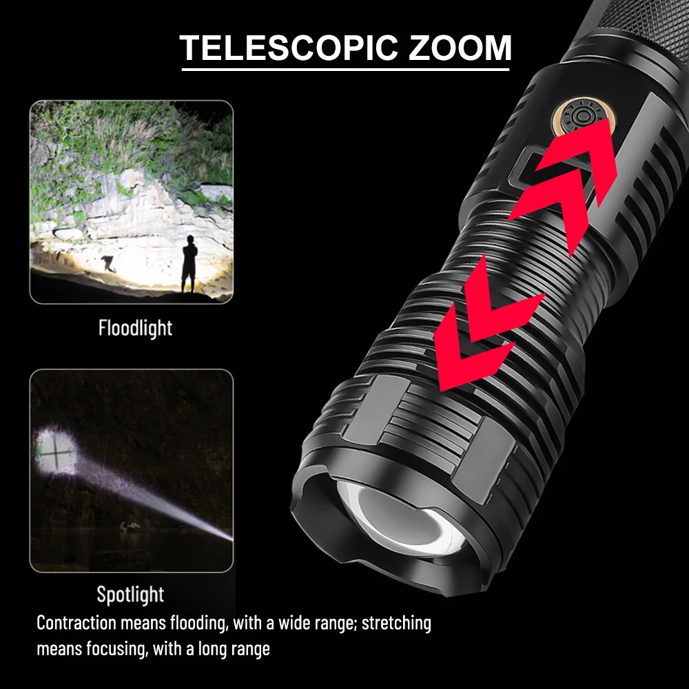 Светодиодный фонарик Asafee Strong Light XHP70 с телескопическим зумом 18650 26650 Поддерживает ввод и вывод 1500ЛМ наружного фонаря 2