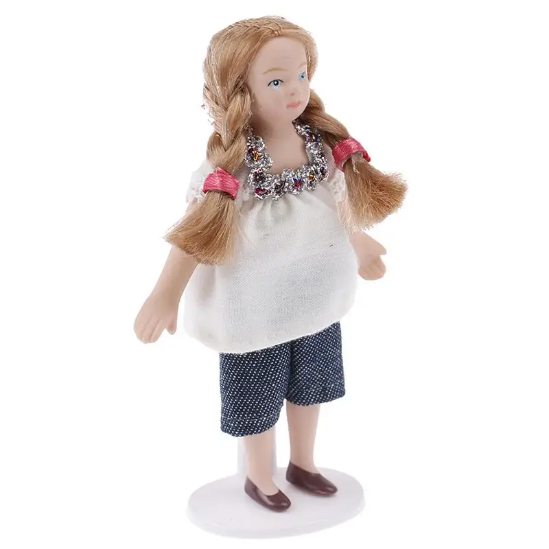 Кукольный домик, винтажная керамическая кукла, Маленькая блондинка с косами, девочка в коротких штанишках, коллекция кукольных игрушек для одежды 1