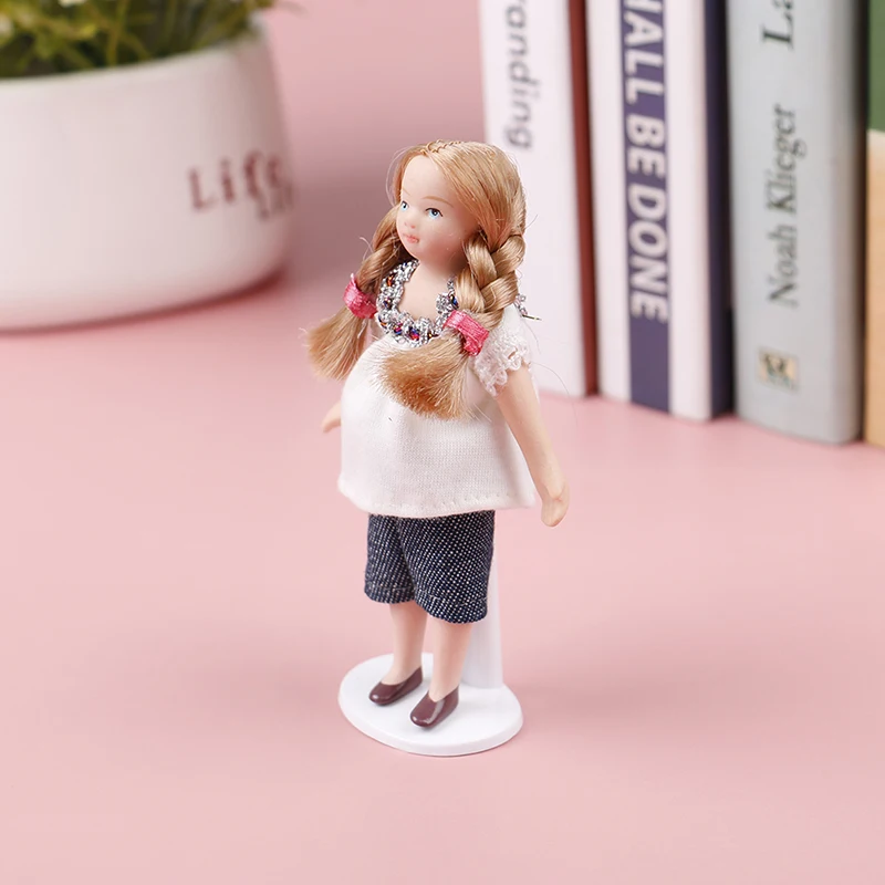 Кукольный домик, винтажная керамическая кукла, Маленькая блондинка с косами, девочка в коротких штанишках, коллекция кукольных игрушек для одежды 3