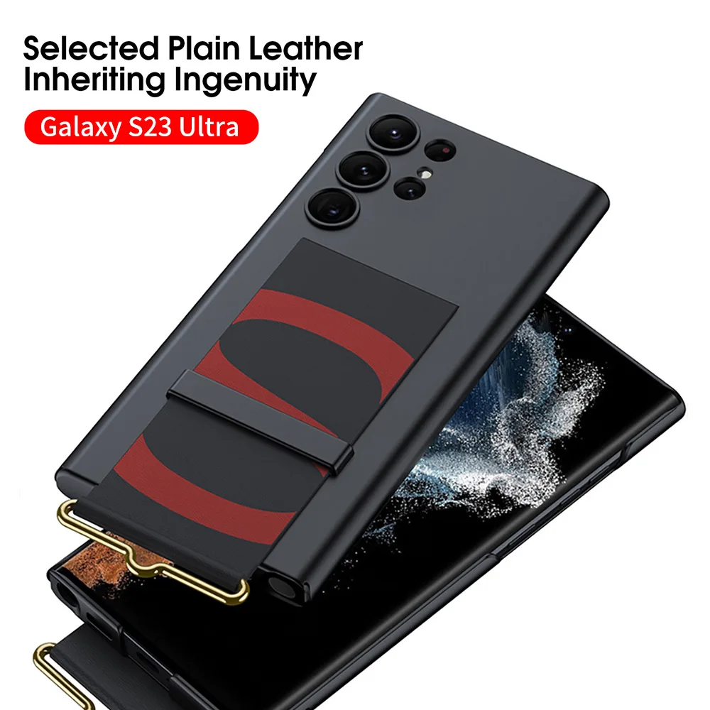 Кожаный чехол для телефона Samsung S23 S22 Ultra Plus, матовый держатель для ремешка на запястье, пластиковая защита для задней крышки Galaxy S22 Plus. 4