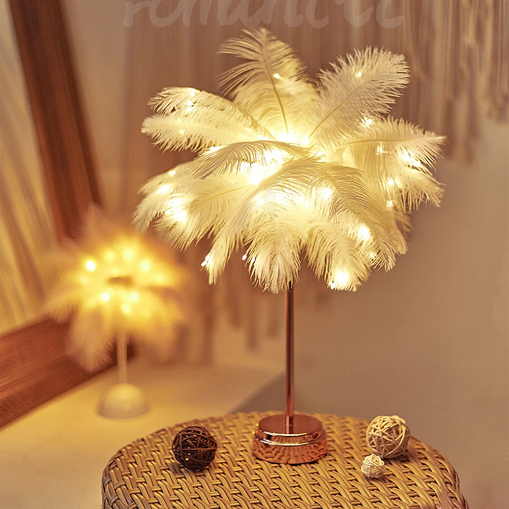 Новый светодиодный ночник с перьями, атмосферная настольная лампа, прикроватная тумбочка в стиле INS для спальни, сказочные огни для вечеринки, свадьбы, рождественского украшения 1