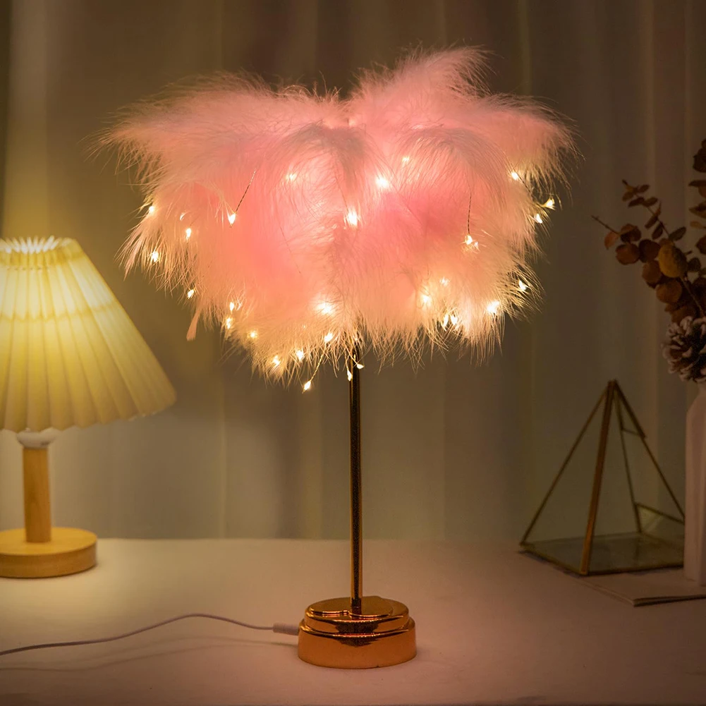 Новый светодиодный ночник с перьями, атмосферная настольная лампа, прикроватная тумбочка в стиле INS для спальни, сказочные огни для вечеринки, свадьбы, рождественского украшения 2
