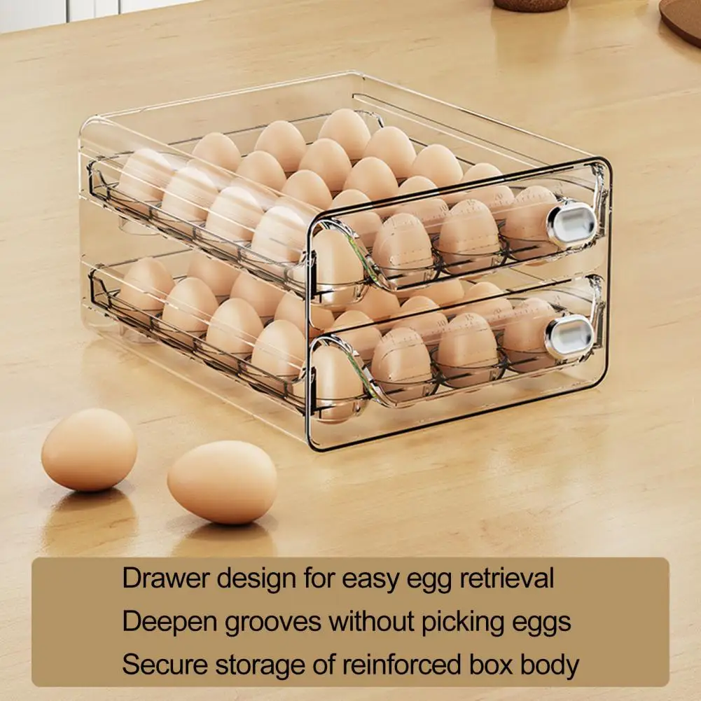 Двухъярусный органайзер для яиц, Вместительный двухслойный контейнер для хранения яиц со шкалой таймера, Компактная подставка для яиц в холодильнике 2