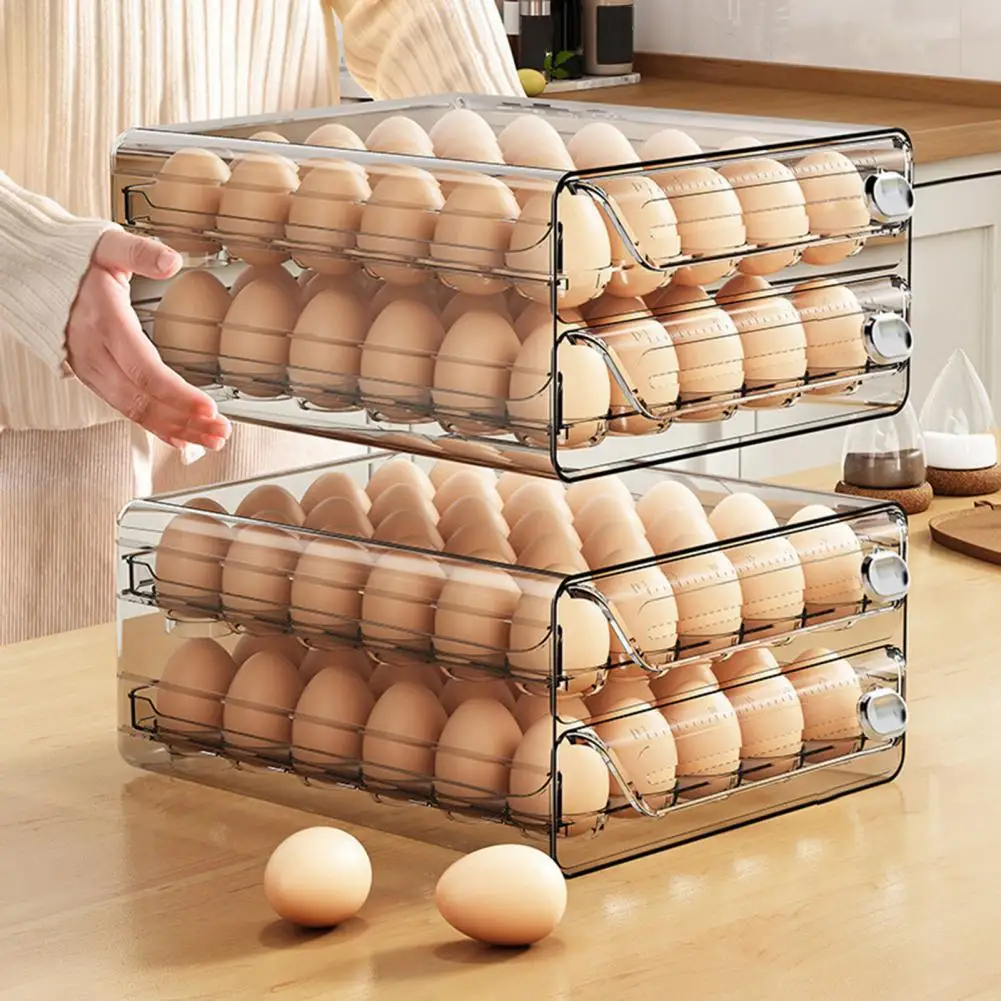 Двухъярусный органайзер для яиц, Вместительный двухслойный контейнер для хранения яиц со шкалой таймера, Компактная подставка для яиц в холодильнике 3