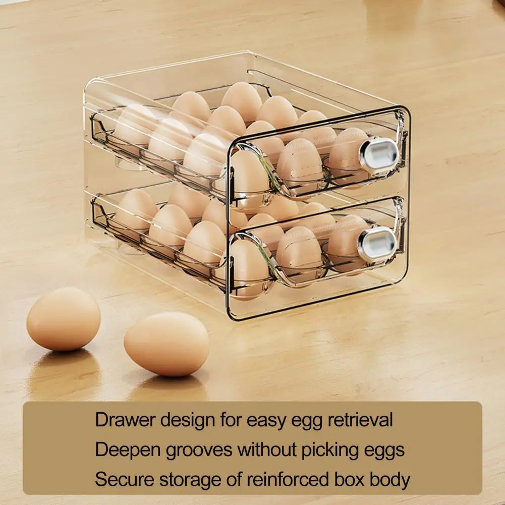 Двухъярусный органайзер для яиц, Вместительный двухслойный контейнер для хранения яиц со шкалой таймера, Компактная подставка для яиц в холодильнике 5