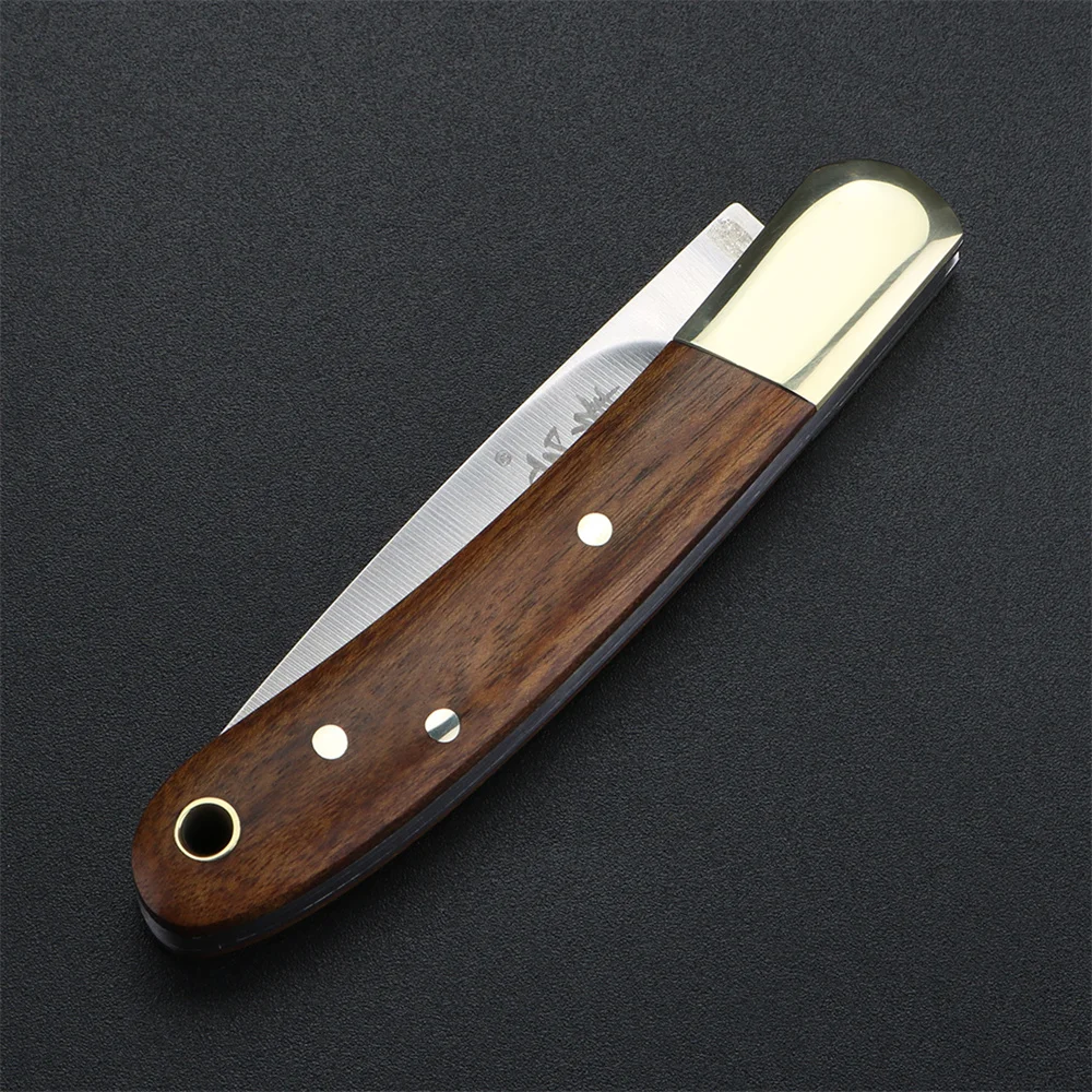 Открытый складной нож с латунной ручкой из сандалового дерева, сталь 420 высокой твердости, открытый охотничий нож, инструмент для выживания в кемпинге, нож 2