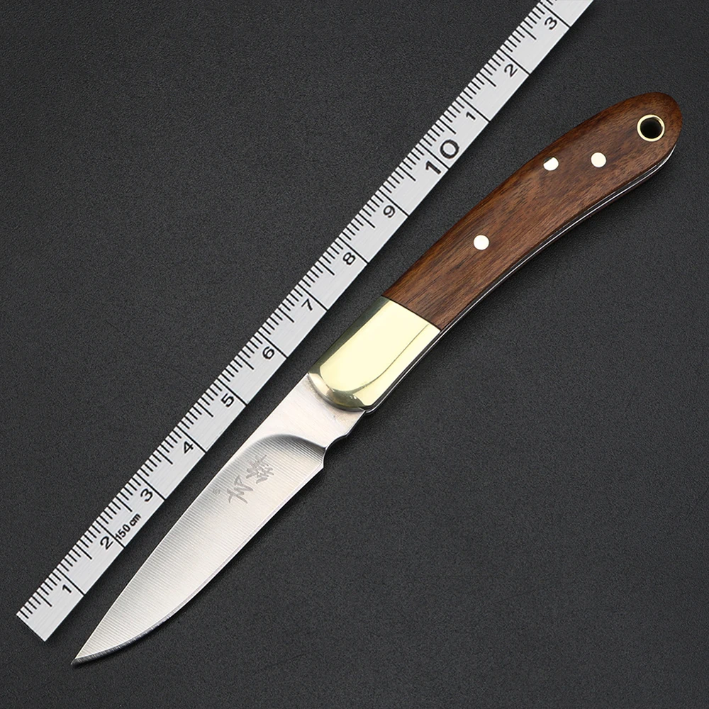 Открытый складной нож с латунной ручкой из сандалового дерева, сталь 420 высокой твердости, открытый охотничий нож, инструмент для выживания в кемпинге, нож 3