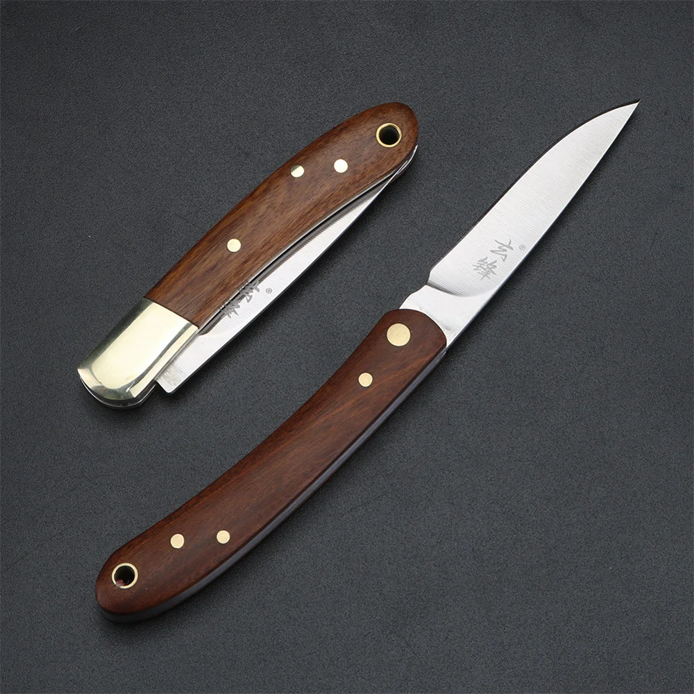 Открытый складной нож с латунной ручкой из сандалового дерева, сталь 420 высокой твердости, открытый охотничий нож, инструмент для выживания в кемпинге, нож 5