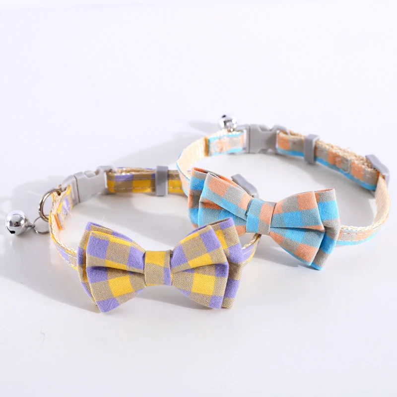 Регулируемый ошейник для кошек и собак Классический клетчатый галстук-колокольчик в британском стиле, Съемный галстук-бабочка, модные ошейники для котенка, товары для домашних животных 2