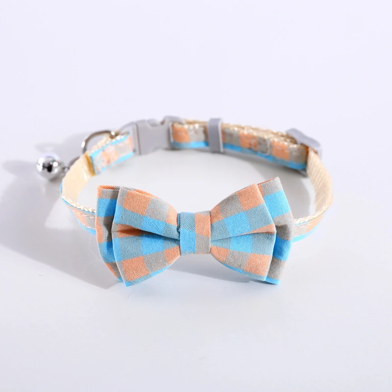 Регулируемый ошейник для кошек и собак Классический клетчатый галстук-колокольчик в британском стиле, Съемный галстук-бабочка, модные ошейники для котенка, товары для домашних животных 5