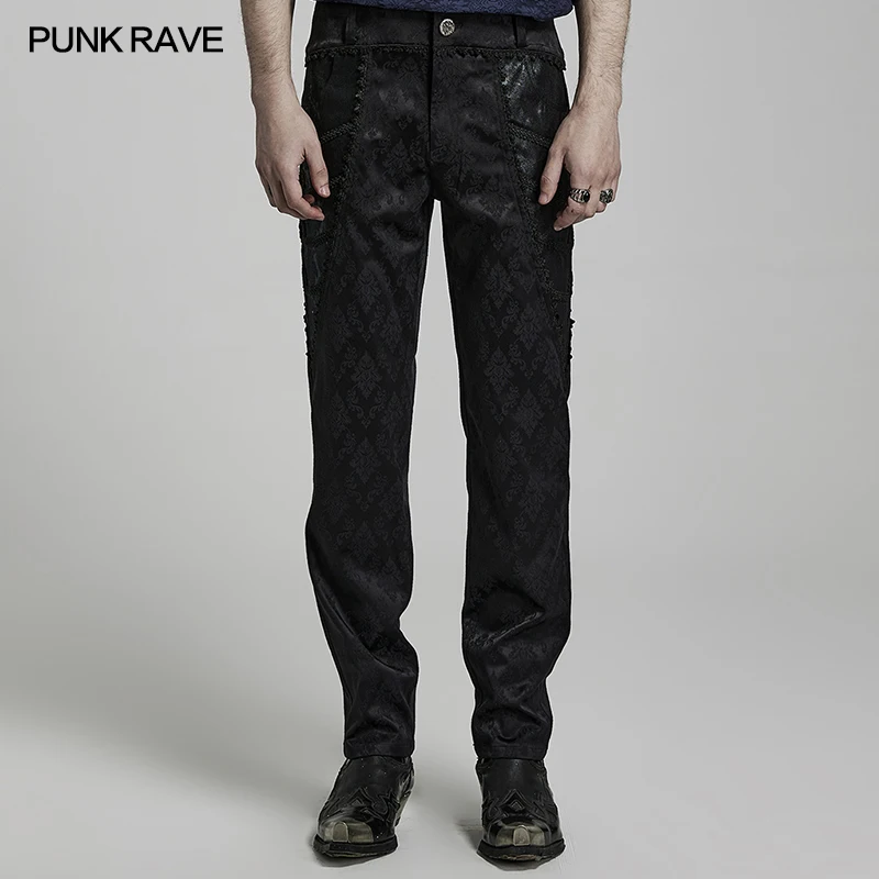 Мужские брюки с готическим принтом в стиле панк РЕЙВ, темные облегающие вечерние кружевные украшения, великолепные жаккардовые мужские 3D брюки 0