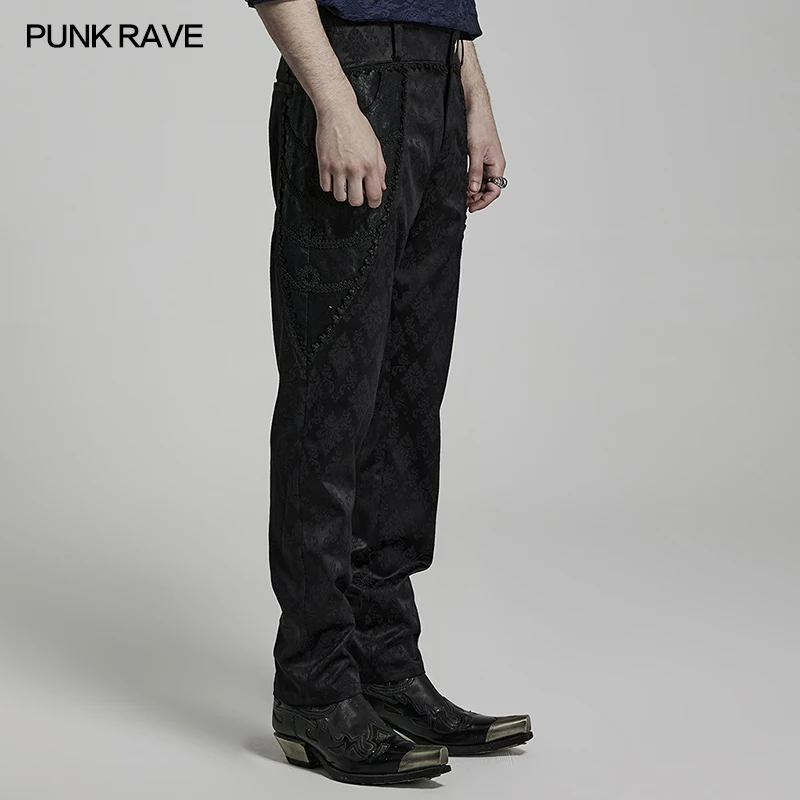 Мужские брюки с готическим принтом в стиле панк РЕЙВ, темные облегающие вечерние кружевные украшения, великолепные жаккардовые мужские 3D брюки 1