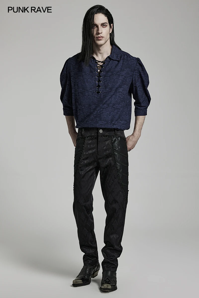 Мужские брюки с готическим принтом в стиле панк РЕЙВ, темные облегающие вечерние кружевные украшения, великолепные жаккардовые мужские 3D брюки 3