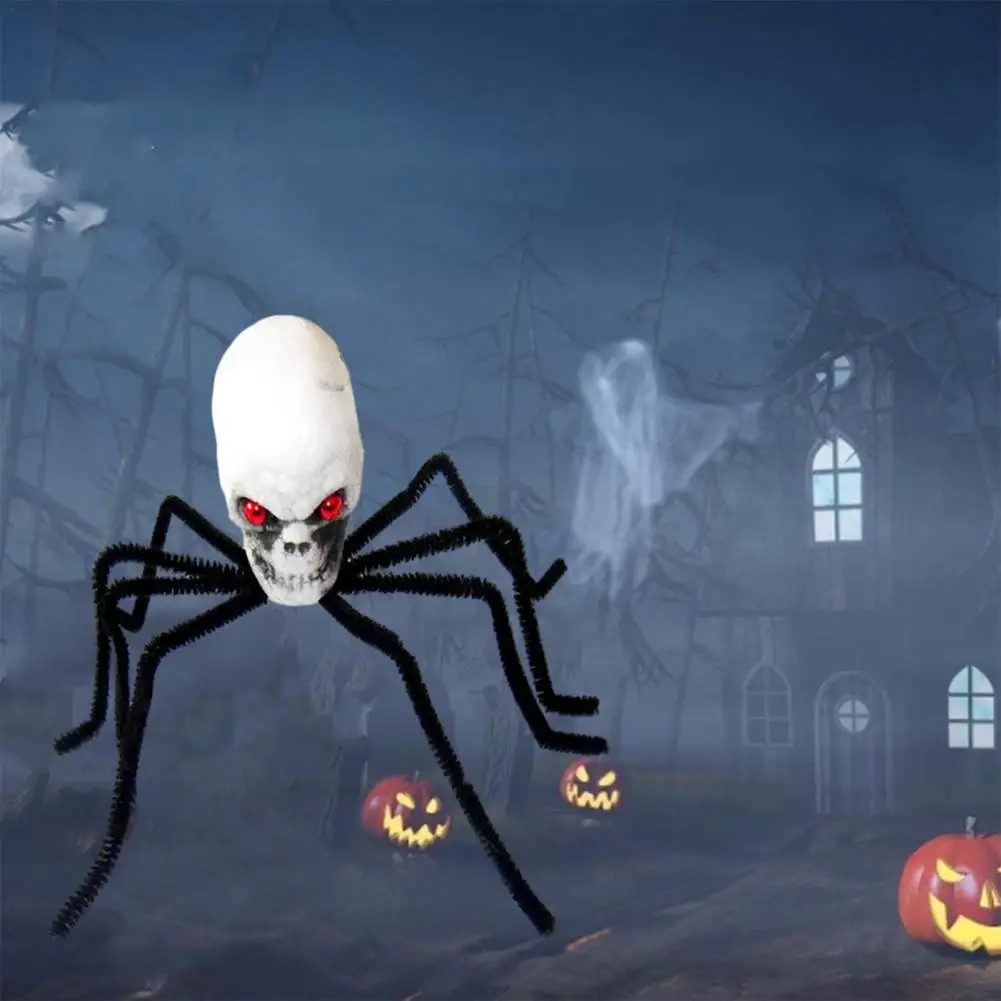 Паук с черепом на Хэллоуин, Жуткие украшения с пауками на Хэллоуин, реалистичные украшения с черепом на голове для домов с привидениями, вечеринок, баров 5