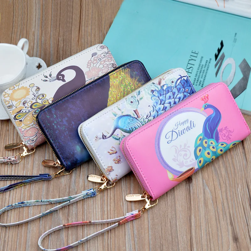 Женская сумочка с нежным павлиньим принтом, модная женская сумочка, ультратонкий кошелек с несколькими слотами, студенческая сумка для телефона с монетами на молнии 0