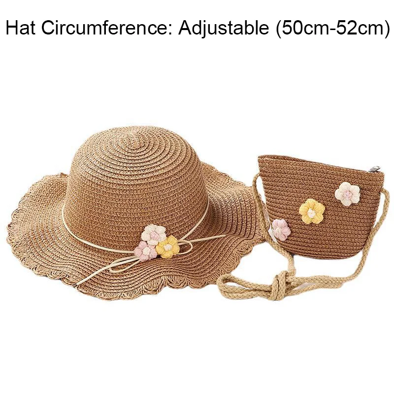 Новые Летние Соломенные шляпы от солнца для девочек, наборы сумок с цветочным рисунком, Детские Пляжные шляпы от солнца, Сумки для путешествий, Праздничные Повседневные Солнцезащитные кепки 5