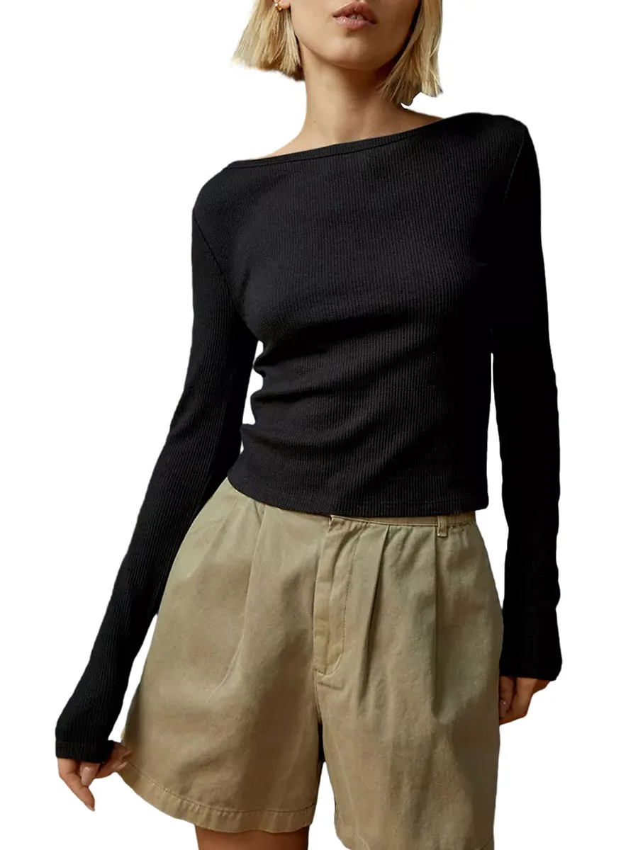 Женская рубашка Y2k Slim Firt от Faitycore, базовые трикотажные футболки, однотонные облегающие блузки с длинным рукавом, уличная одежда 0