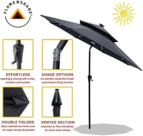 9-футовый двухстворчатый уличный торговый столик на солнечной энергии, зонт со светодиодной подсветкой и наклоном 1