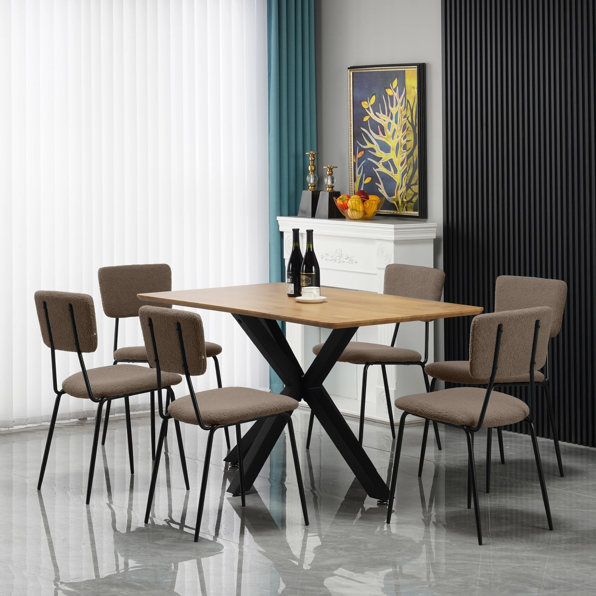 Набор из 6 стульев для столовой, удобные функциональные стулья со спинкой, обитой искусственным плюшем, и хромированными ножками, кухонные приставные стулья 4