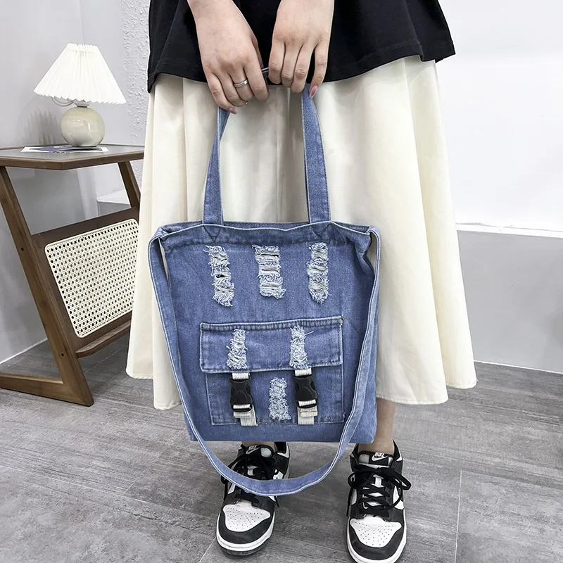 Новая джинсовая сумка через плечо для женщин, сумка через плечо с высококачественной женской сумкой, большая сумка-тоут 2