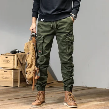 Весенне-осенние модные мужские брюки-карго, приталенные, леггинсы, буйные и красивые брюки, Американские брюки с несколькими мешками, уличные v
